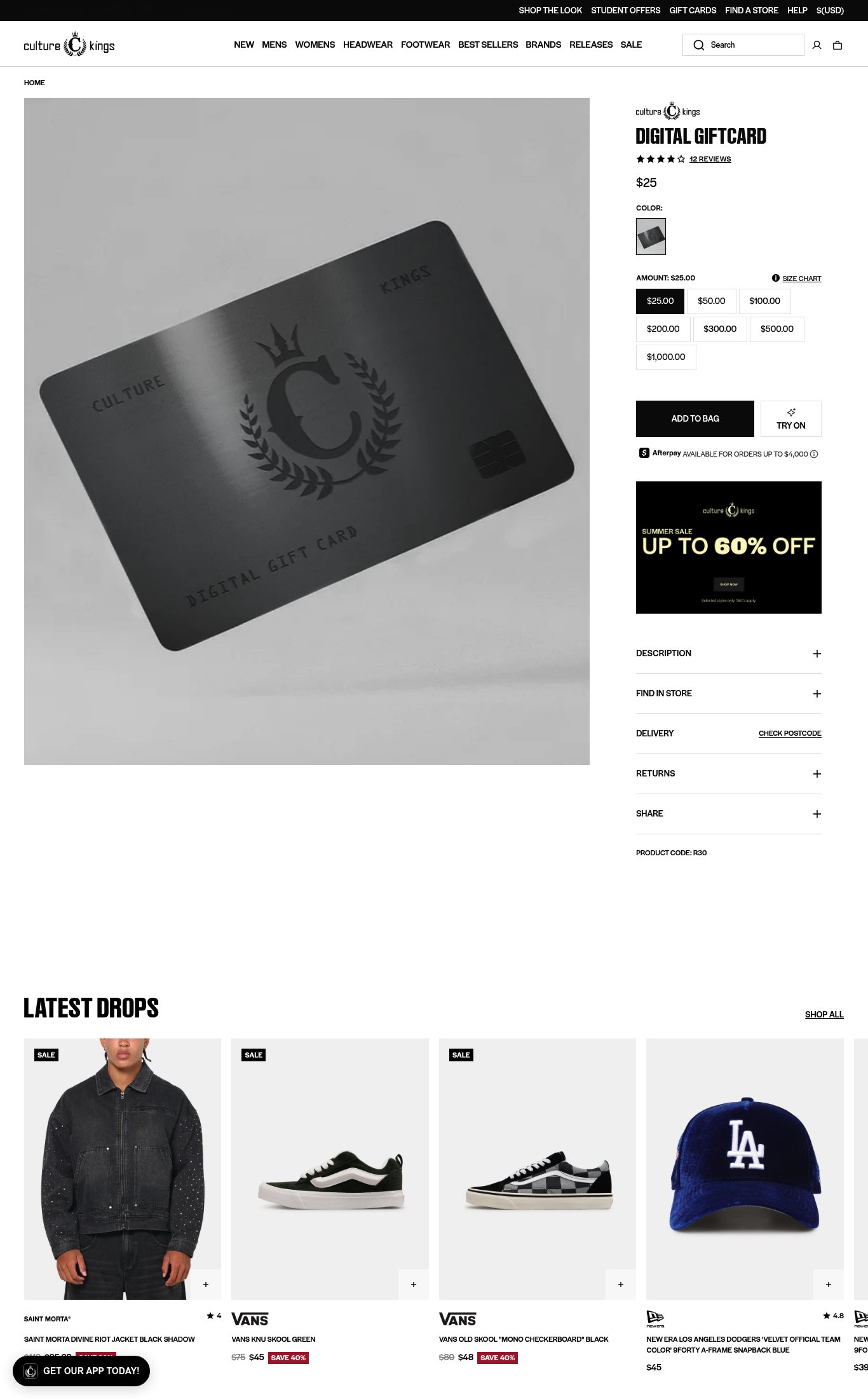Culture Kings US page
