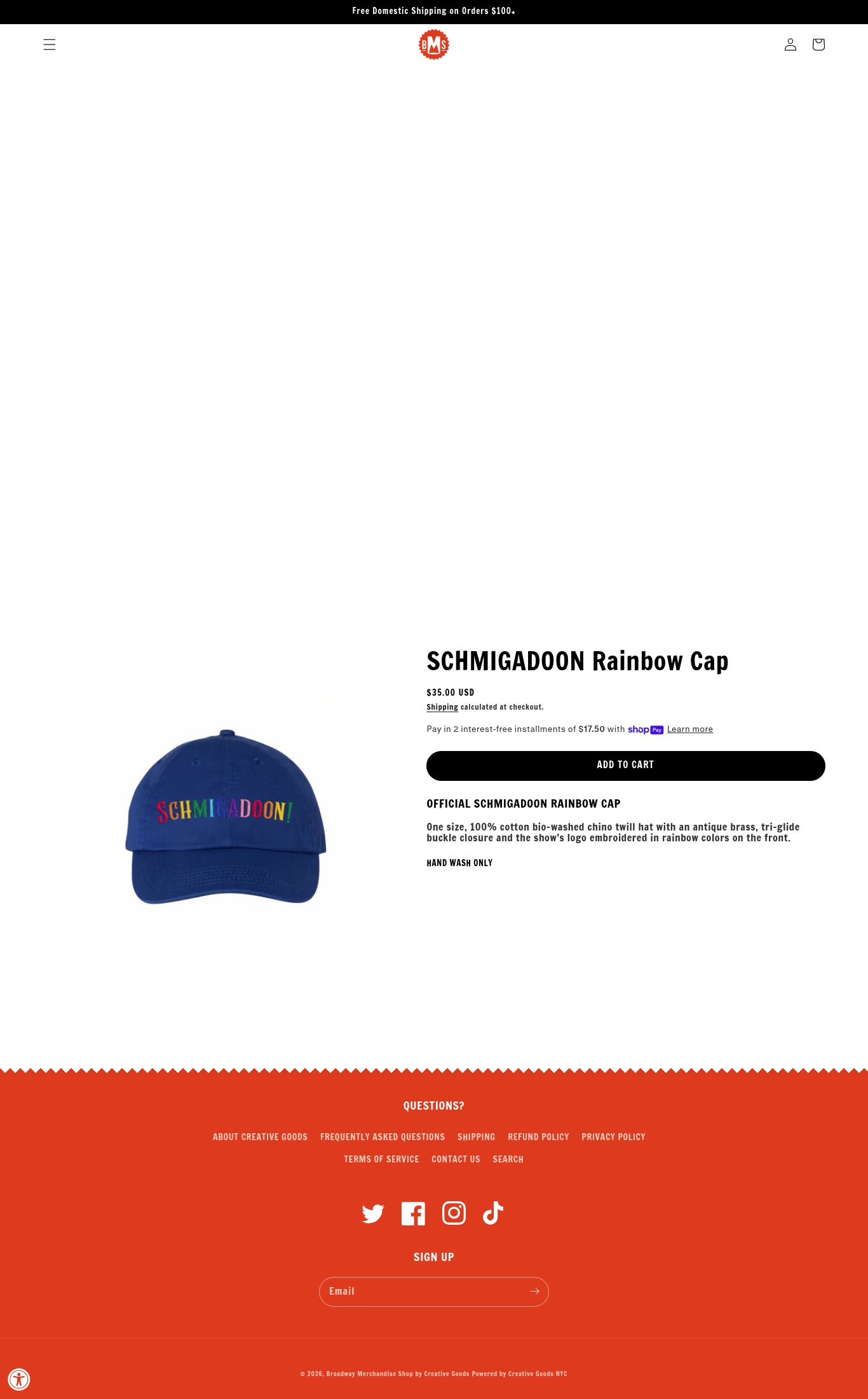 Broadway Merchandise Shop by Creative Goods page