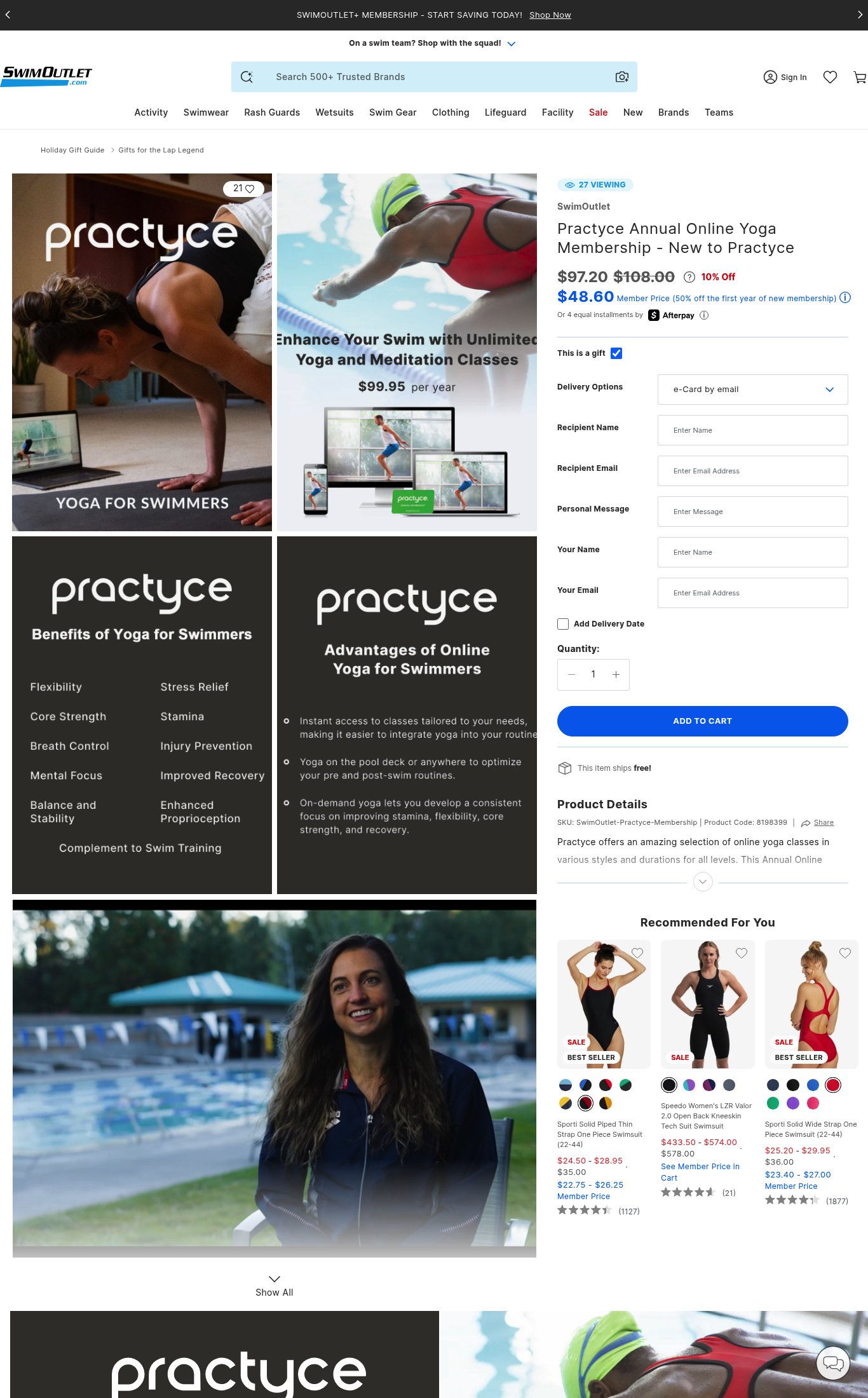 SwimOutlet.com (Practyce Membership) page