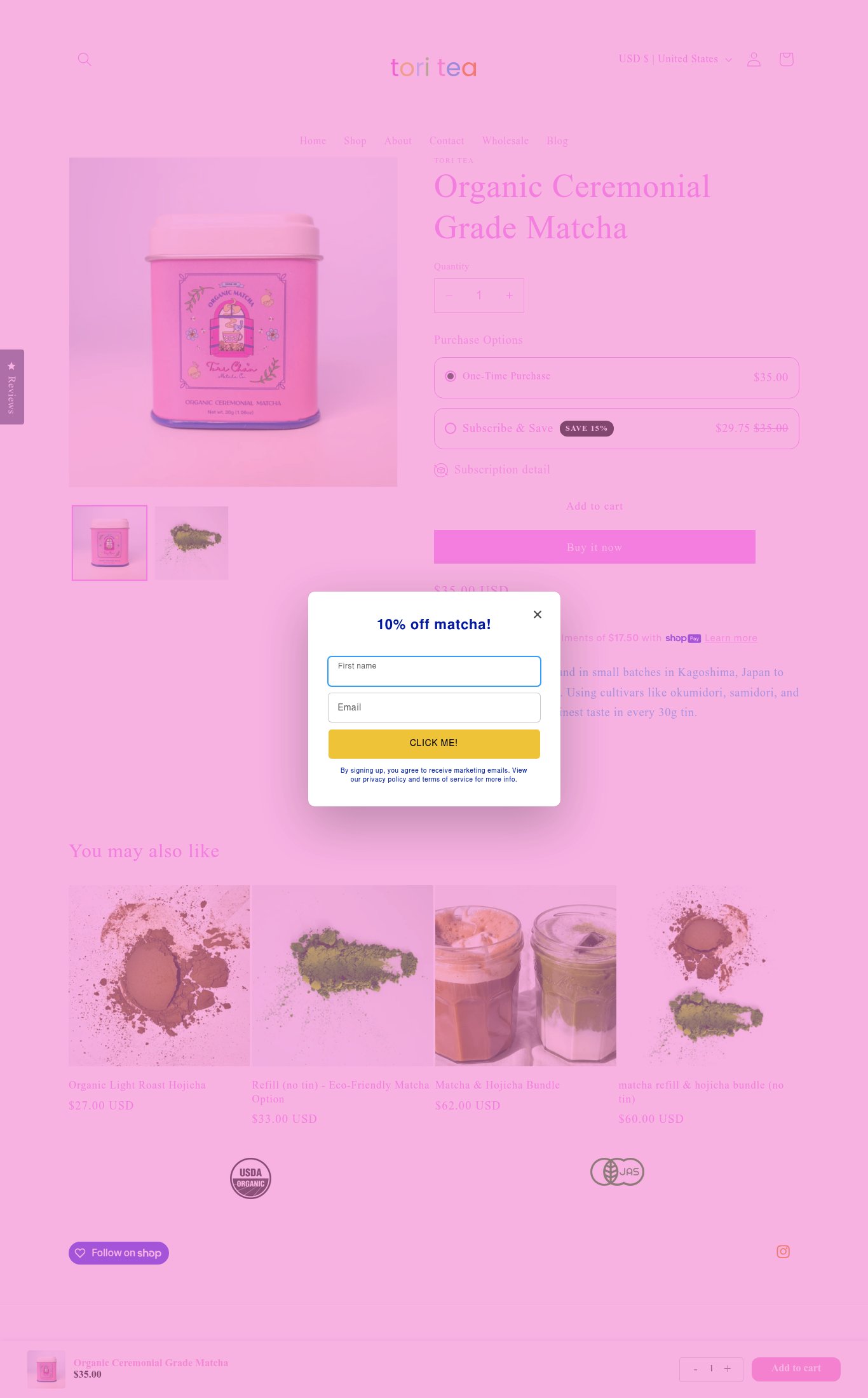 tori tea page as we captured it