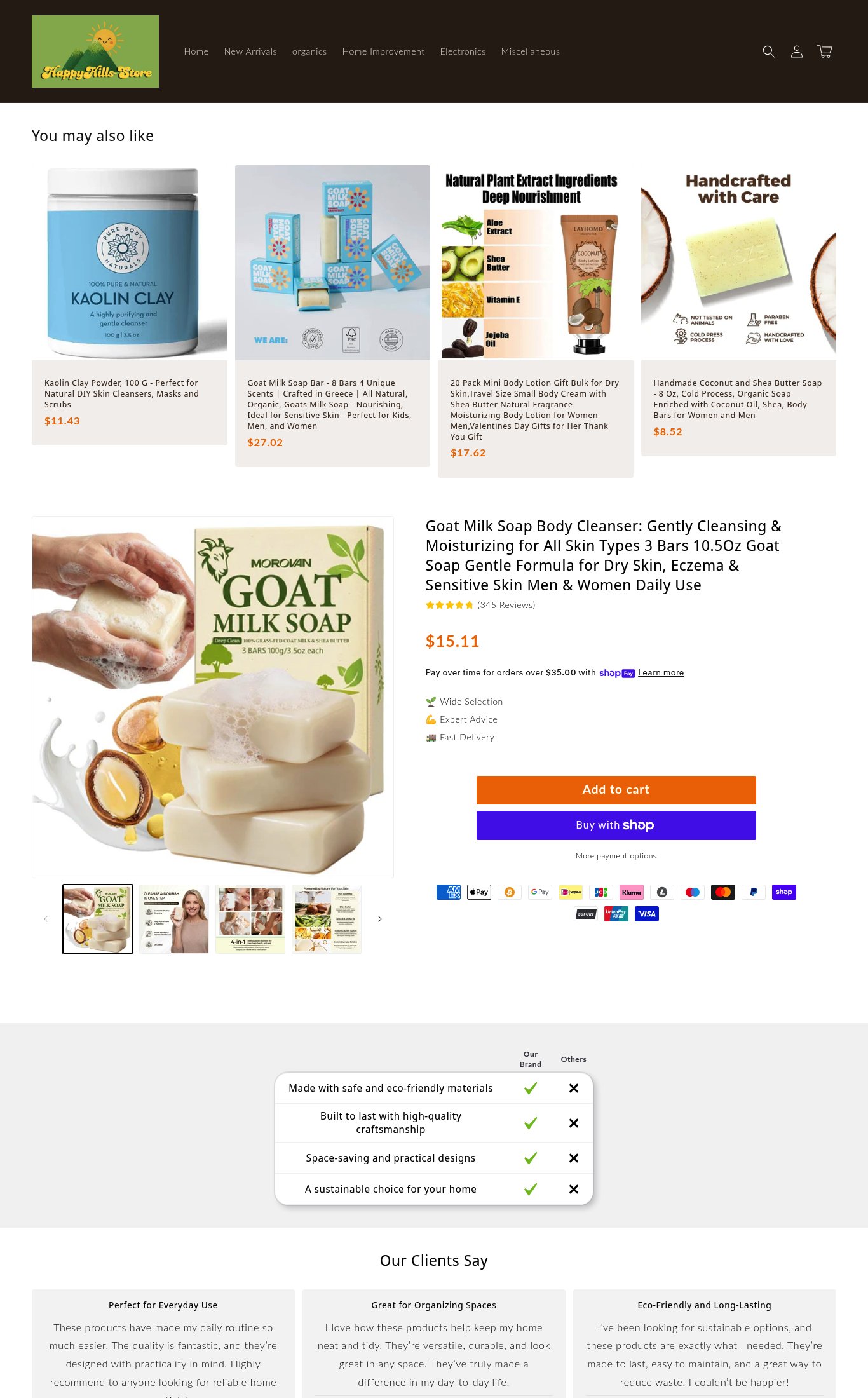 HappyHills Store page