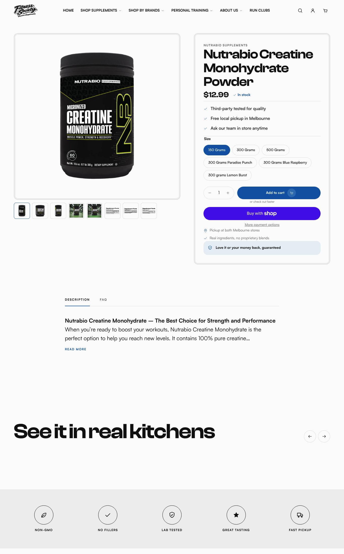 Fitness Society Supplements page