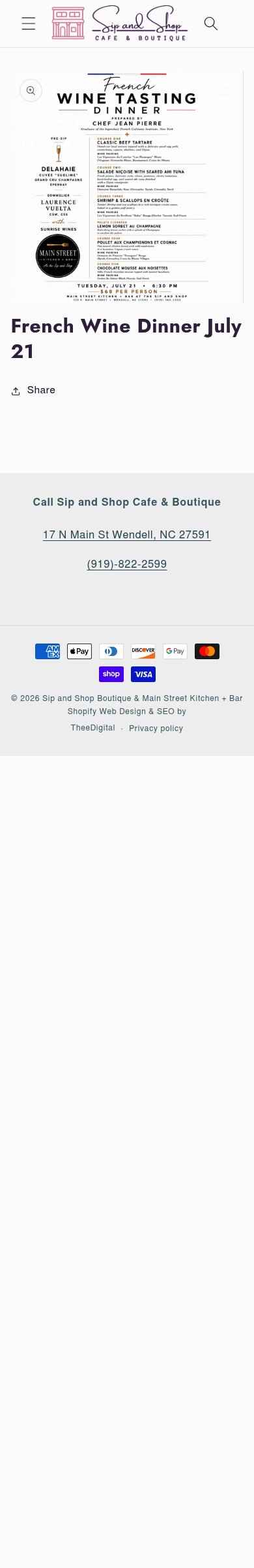 Sip and Shop Boutique & Main Street Kitchen + Bar page