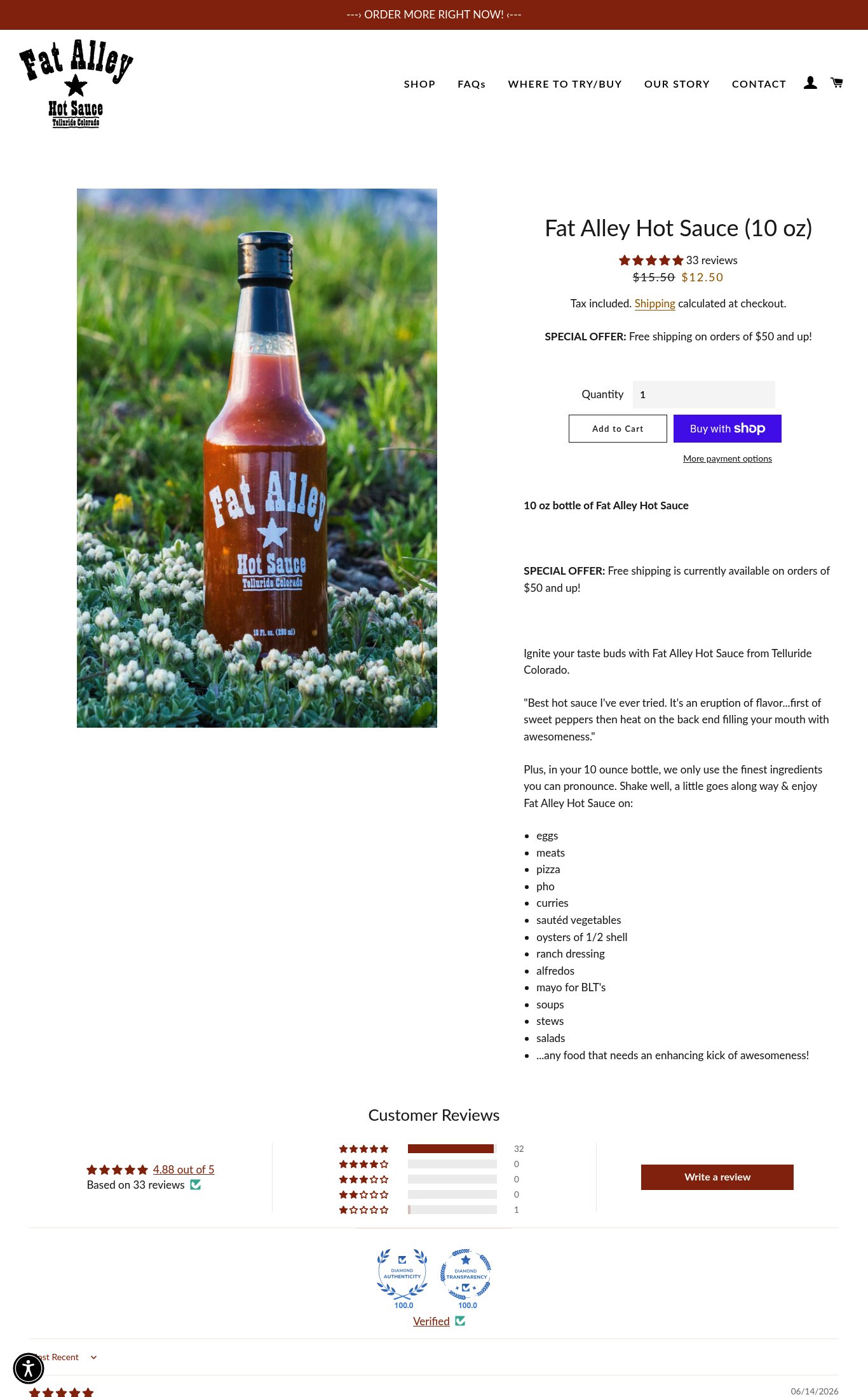 Fat Alley Hot Sauce page