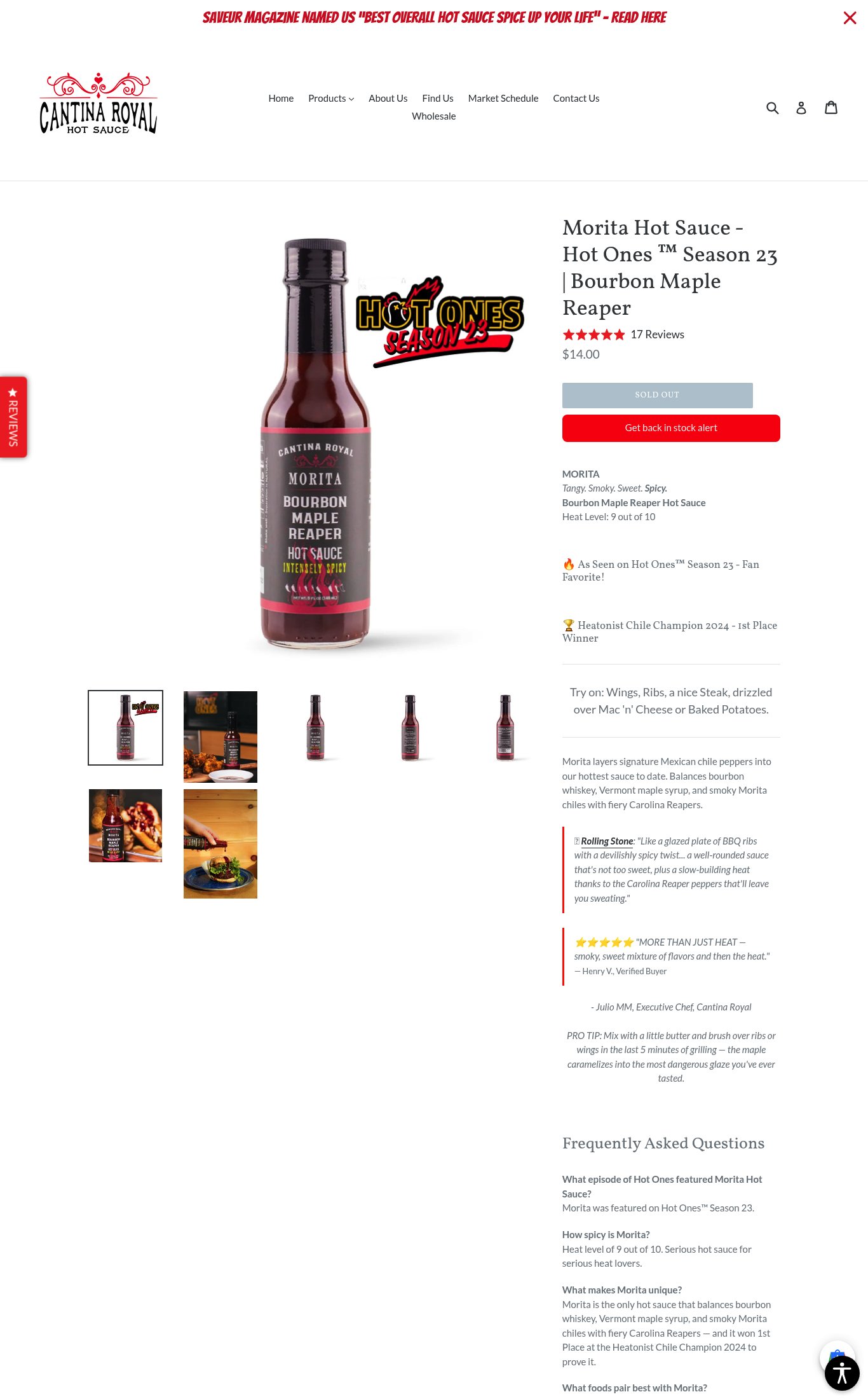 Cantina Royal Hot Sauce page