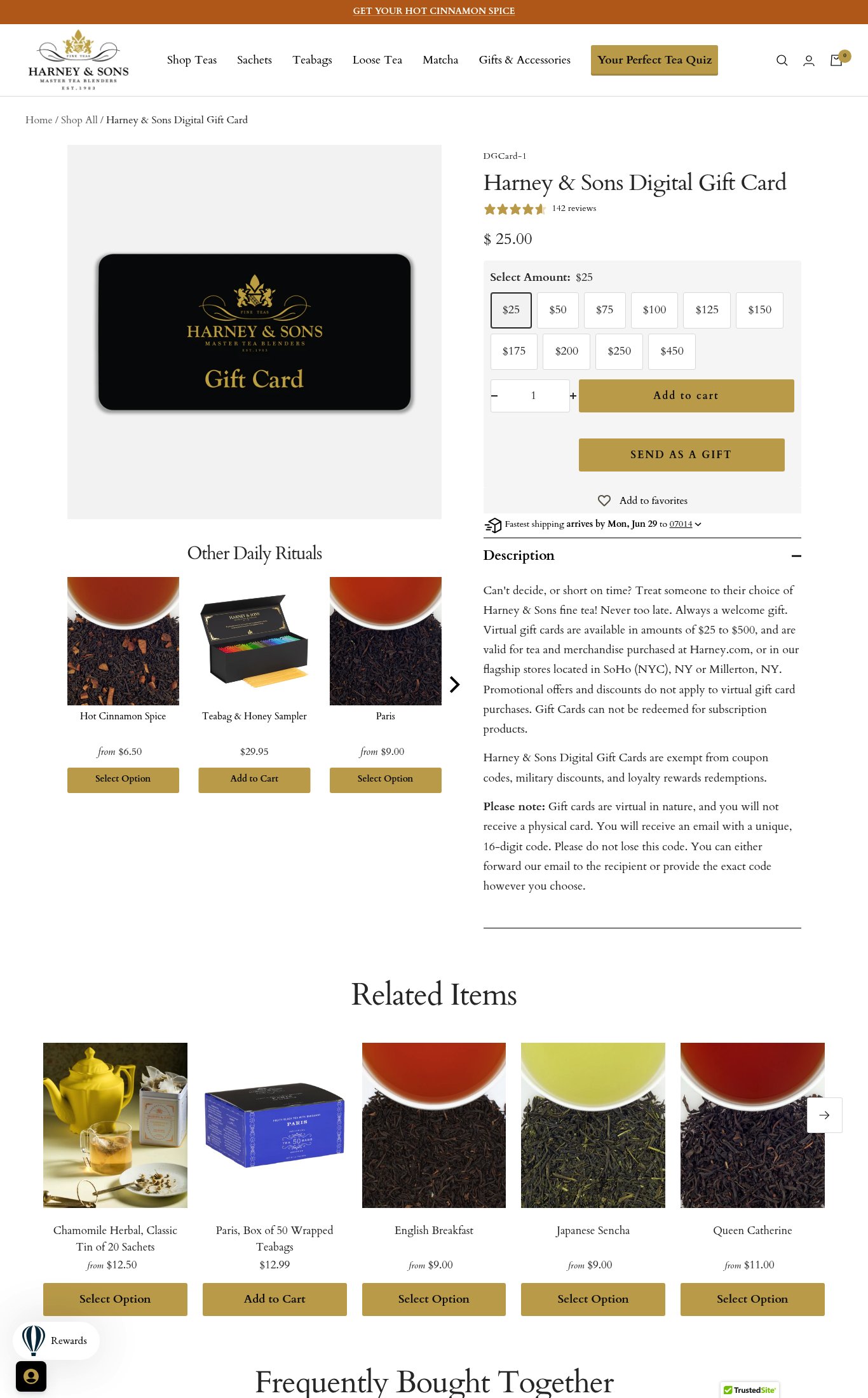 Harney & Sons Fine Teas page as we captured it