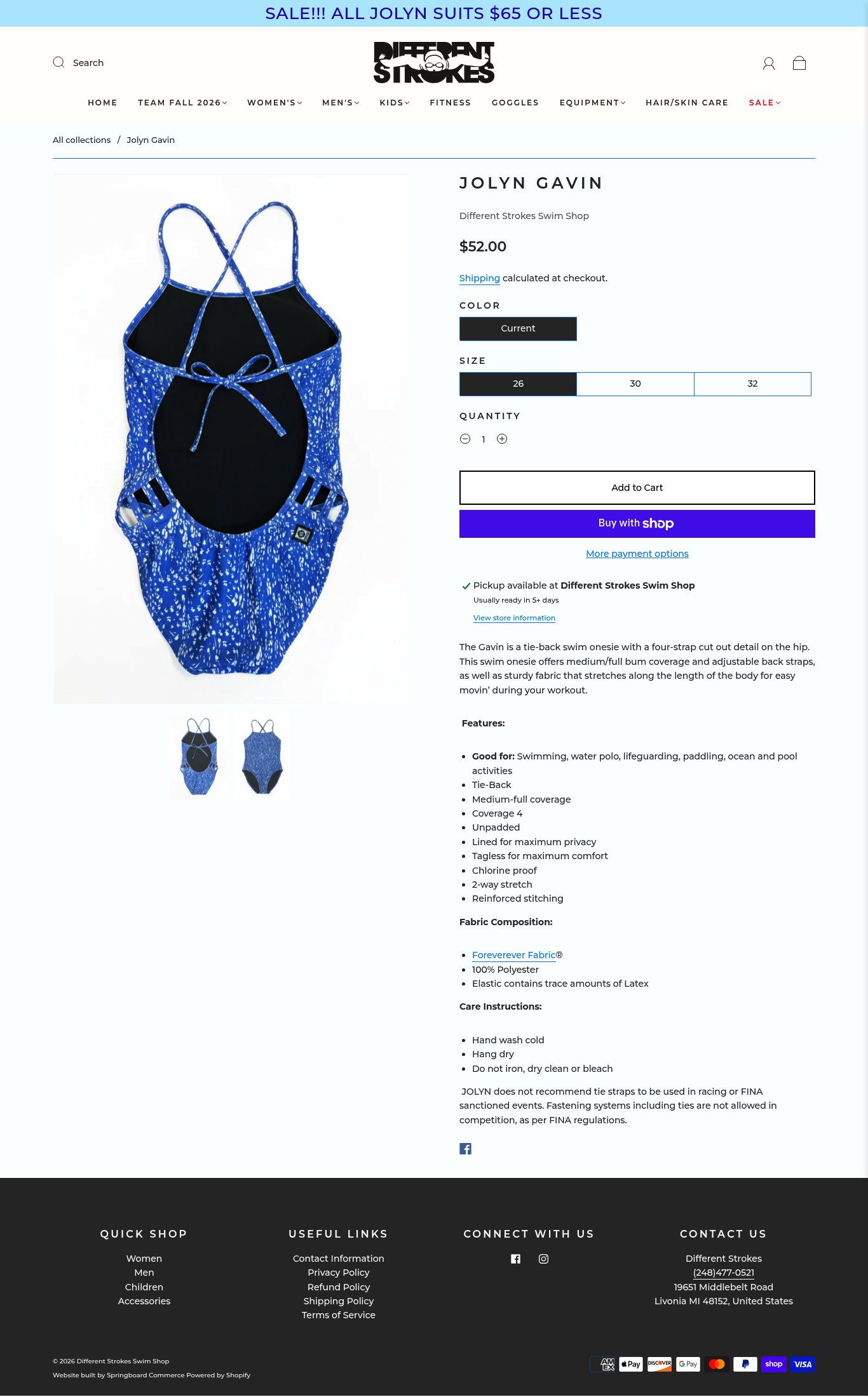 Different Strokes Swim Shop page
