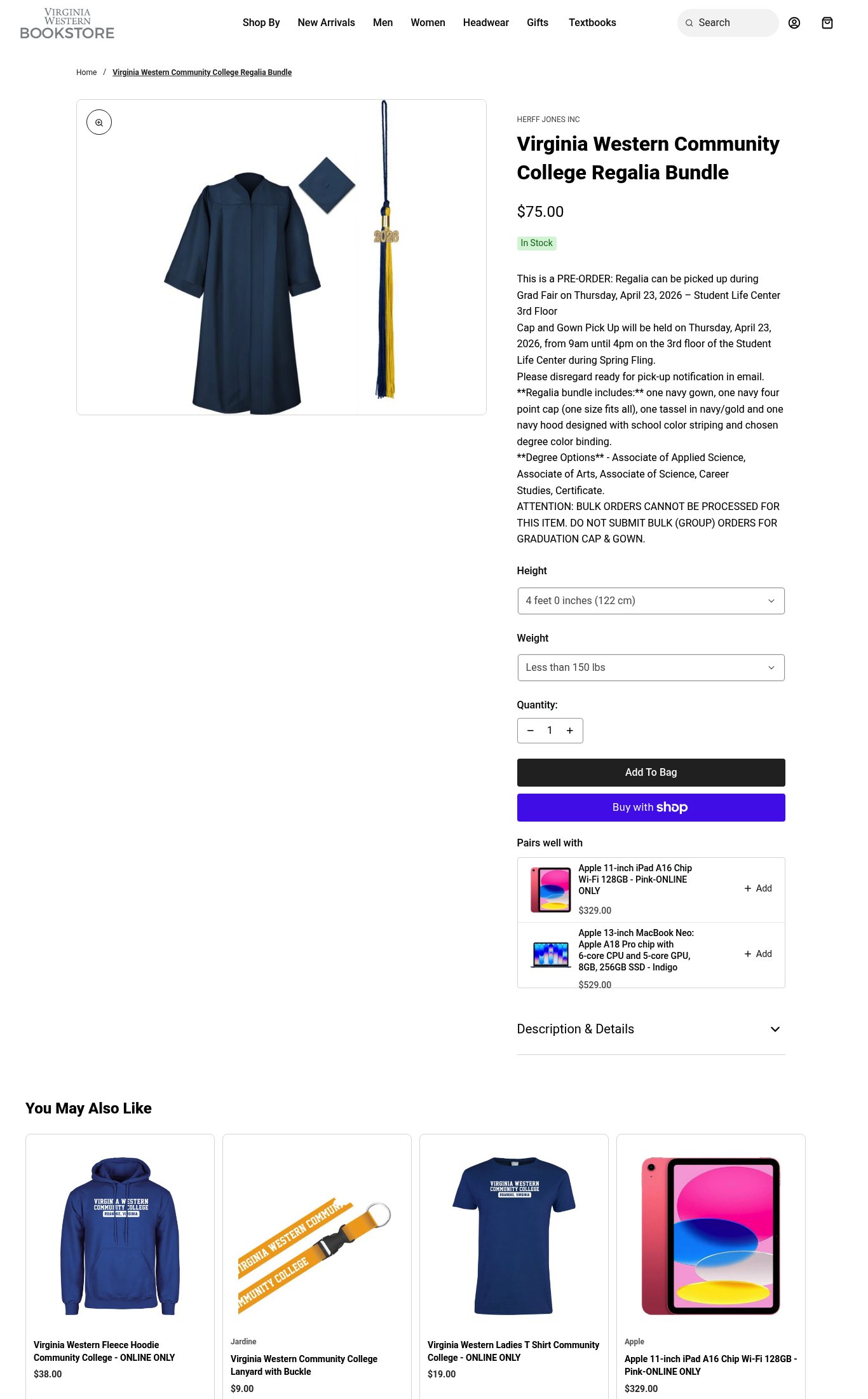 Virginia Western Community College Bookstore page