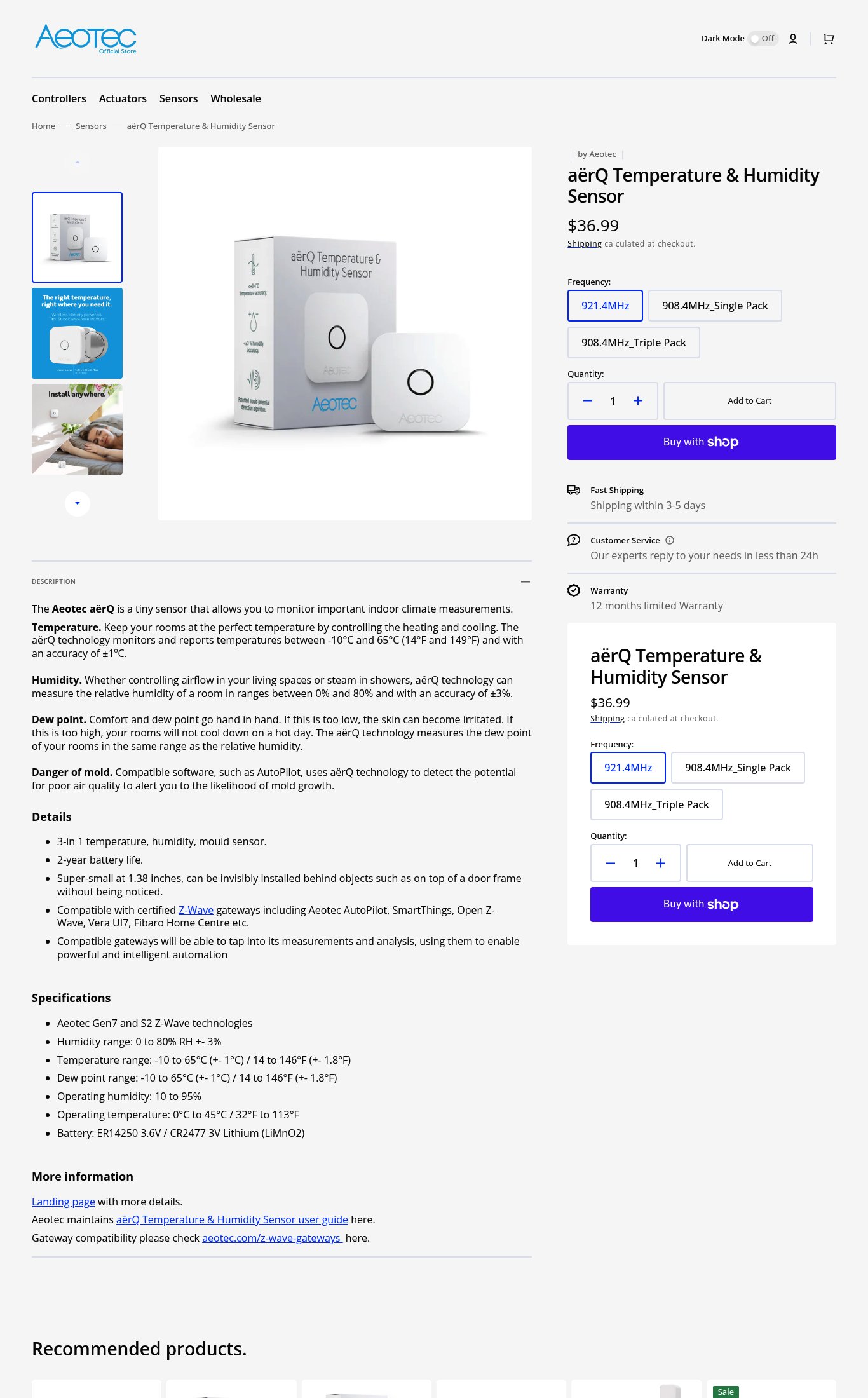 Aeotec Store page