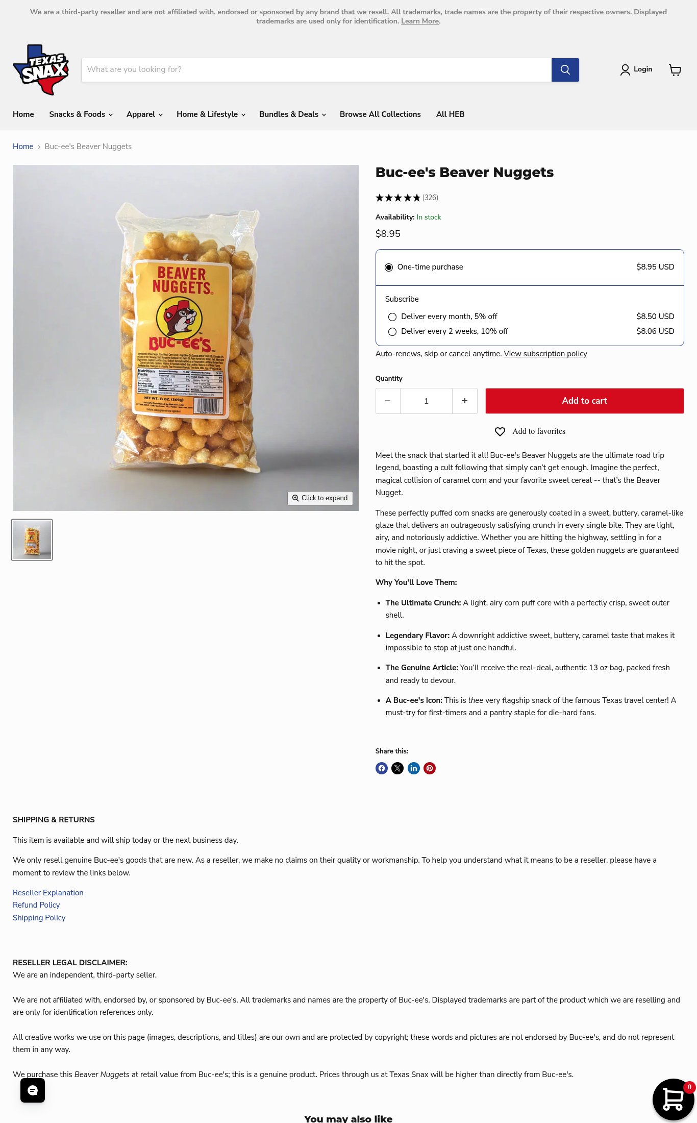 Texas Snax page