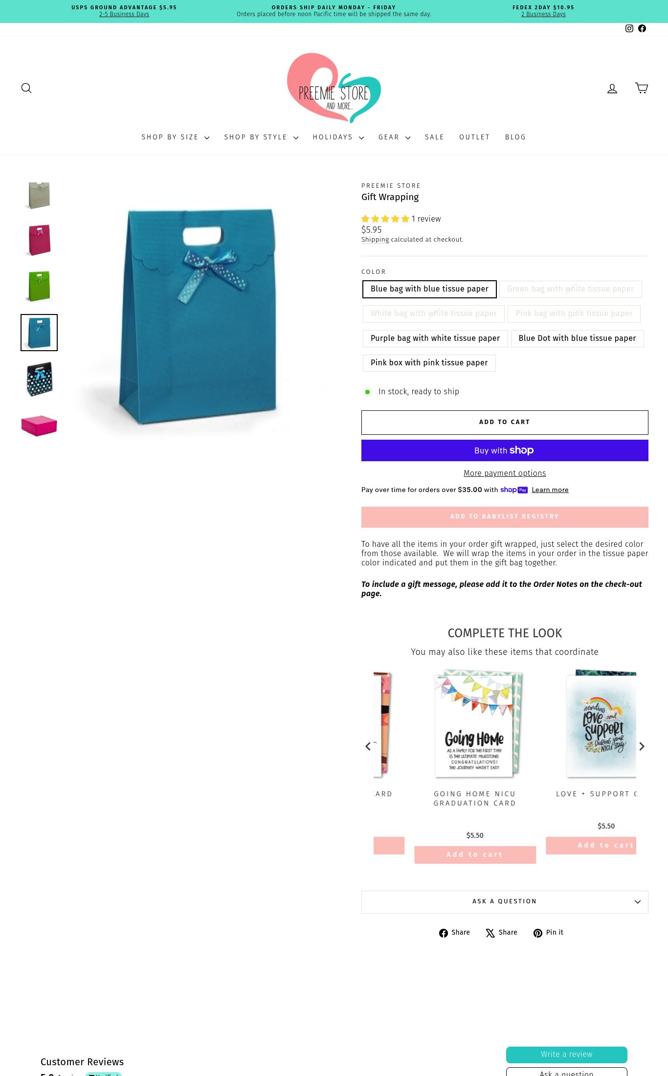 Preemie Store page