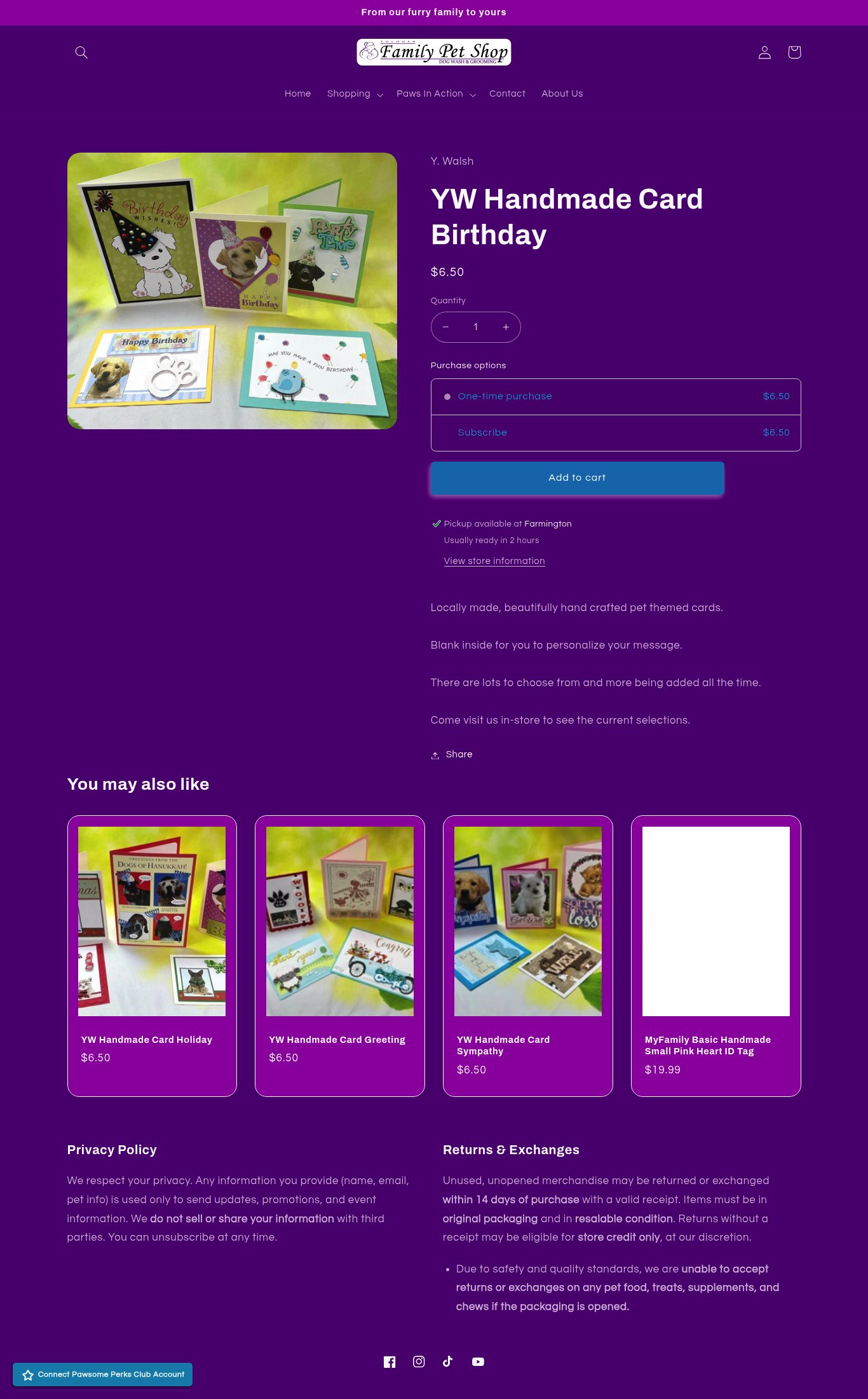 Tolonen Family Pet Shop page