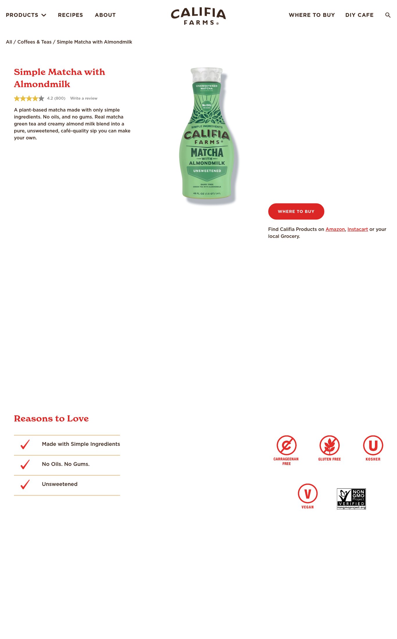 Califia Farms page