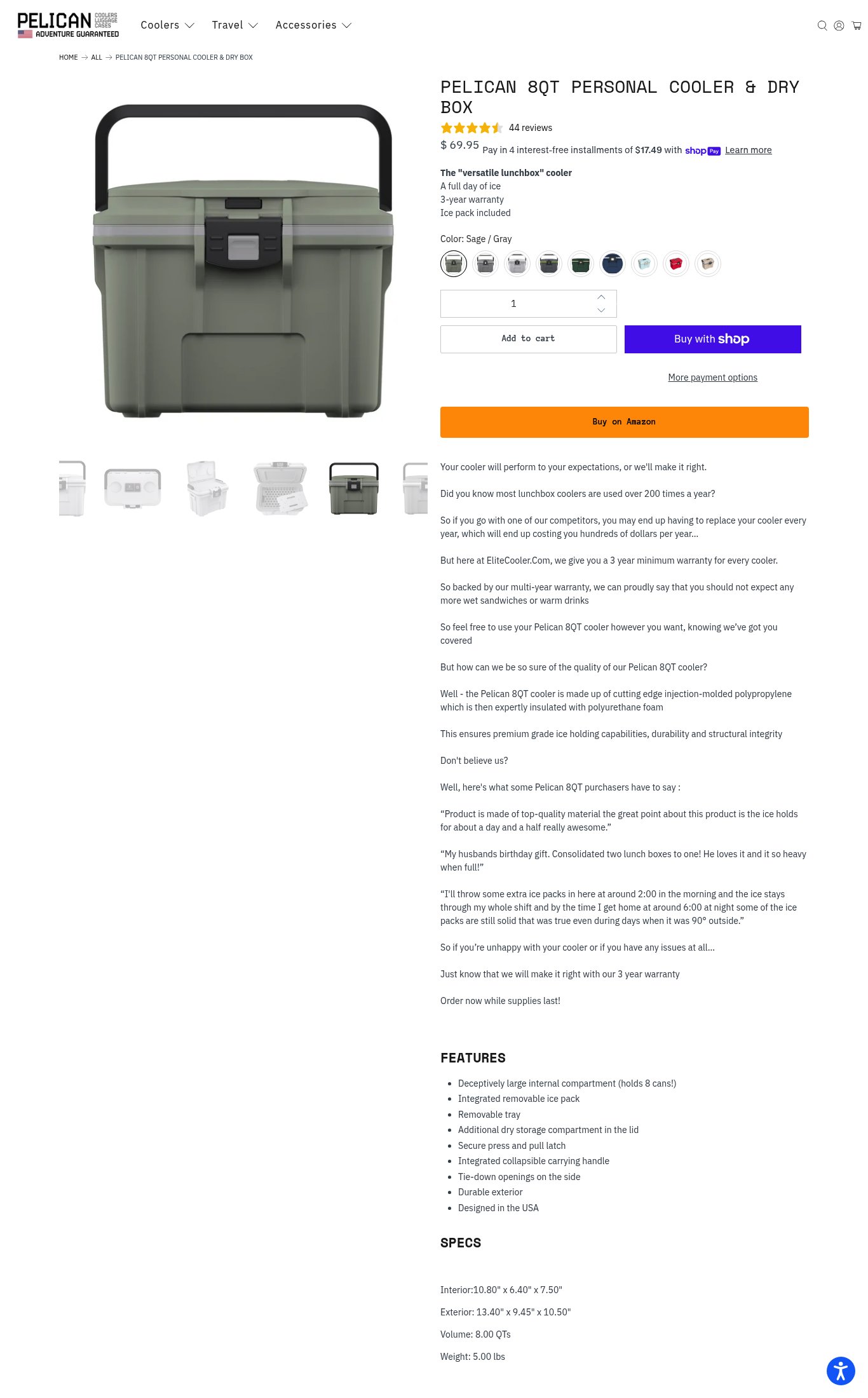 Shop Pelican Coolers (EliteCooler.com) page