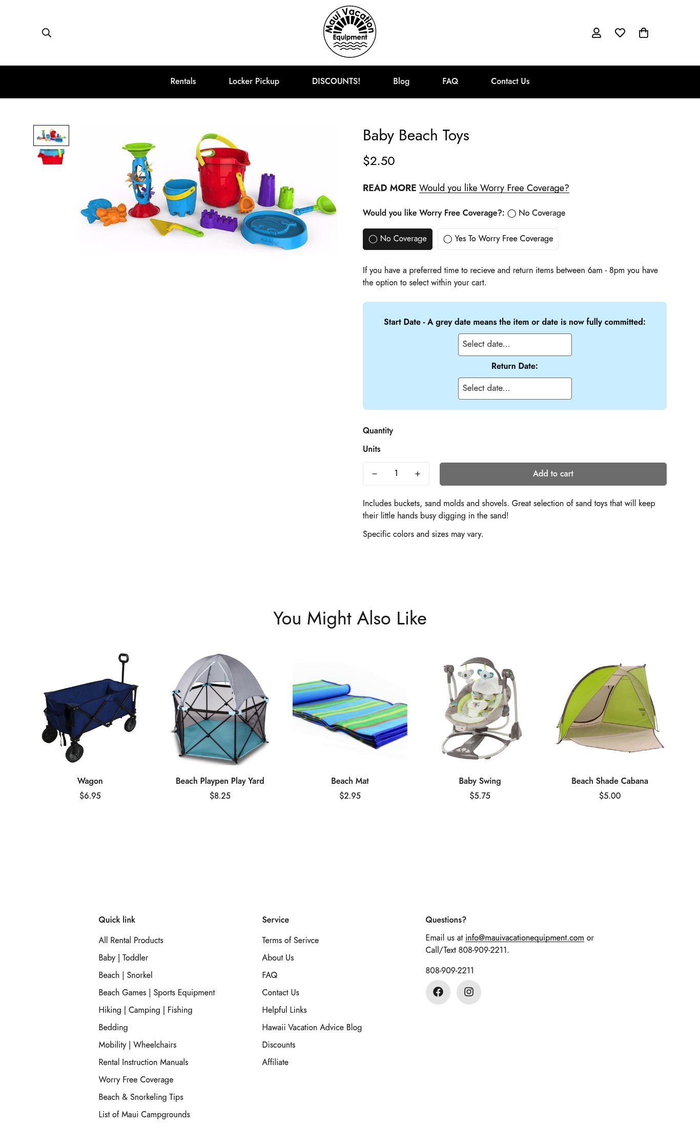 Maui Vacation Equipment page